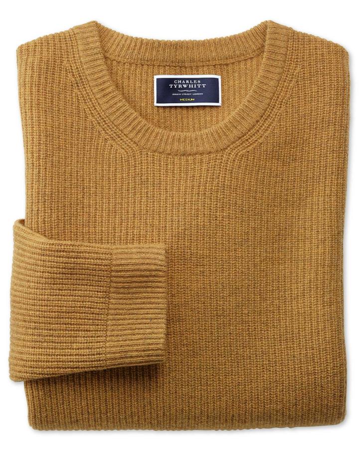 Charles Tyrwhitt Yellow Lambswool Rib Crew Neck Sweater Size Xl By Charles Tyrwhitt