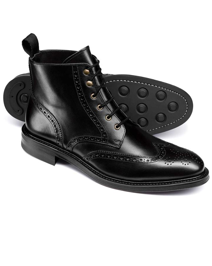  Black Brogue Wing Tip Boots Size 11.5 By Charles Tyrwhitt