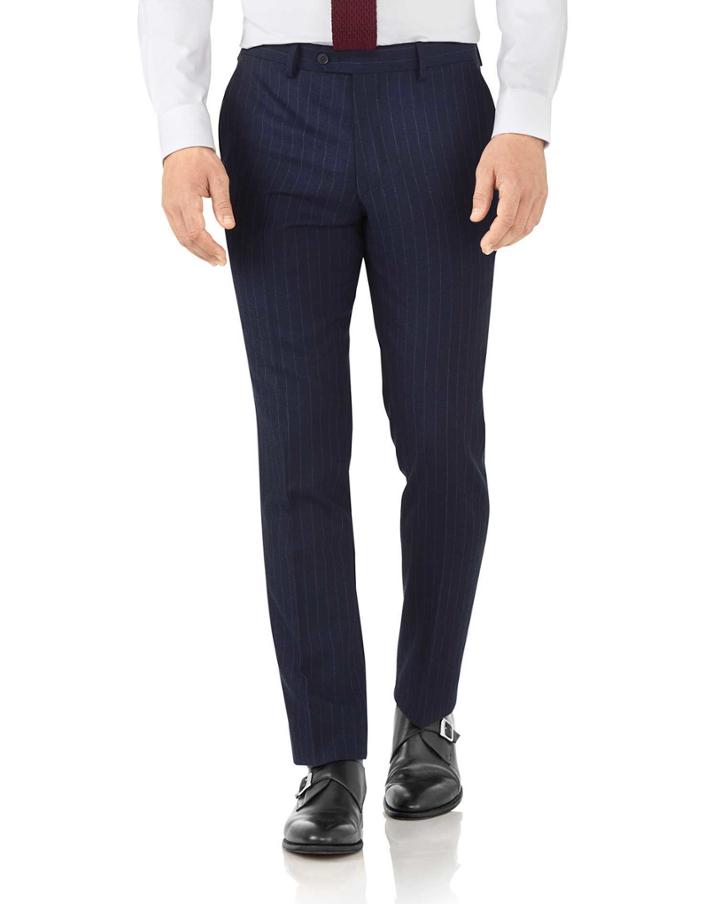 Charles Tyrwhitt Navy Stripe Slim Fit Flannel Business Suit Wool Pants Size W30 L38 By Charles Tyrwhitt