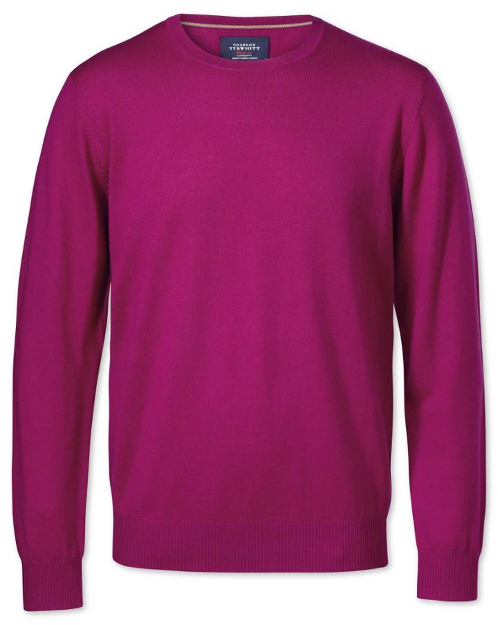 Charles Tyrwhitt Charles Tyrwhitt Fuchsia Merino Crew Neck Wool Sweater Size Large