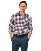  Extra Slim Fit Berry And White Check Soft Wash Non-iron Stretch Oxford Cotton Casual Shirt Single Cuff Size Medium By Charles Tyrwhitt