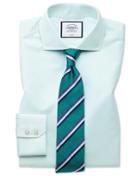  Classic Fit Non-iron Tyrwhitt Cool Poplin Aqua Cotton Dress Shirt Single Cuff Size 15.5/34 By Charles Tyrwhitt