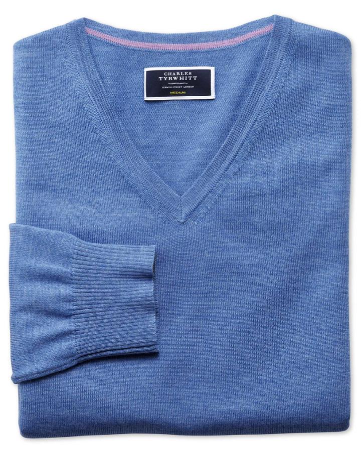 Charles Tyrwhitt Blue Merino Wool V-neck Sweater Size Medium By Charles Tyrwhitt