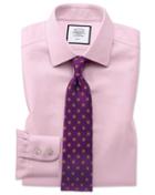  Slim Fit Non-iron Pink Arrow Weave Cotton Dress Shirt Single Cuff Size 15.5/35 By Charles Tyrwhitt