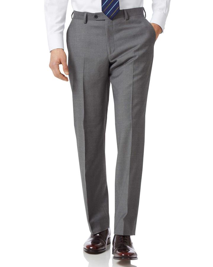  Grey Classic Fit Twill Business Suit Wool Pants Size W34 L34 By Charles Tyrwhitt