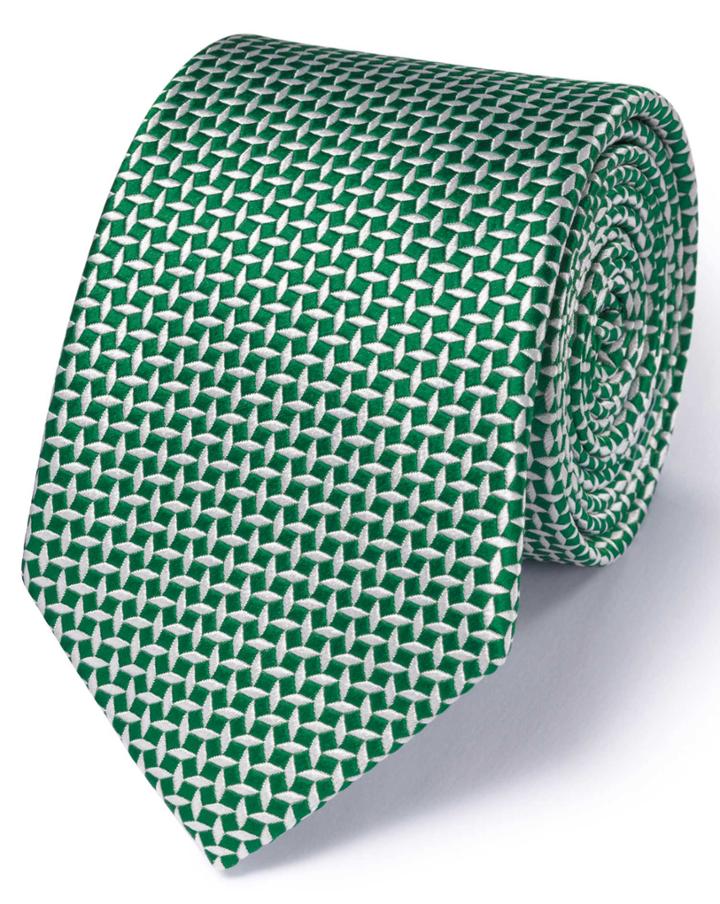  Green Silk Classic Diamond Lattice Tie By Charles Tyrwhitt