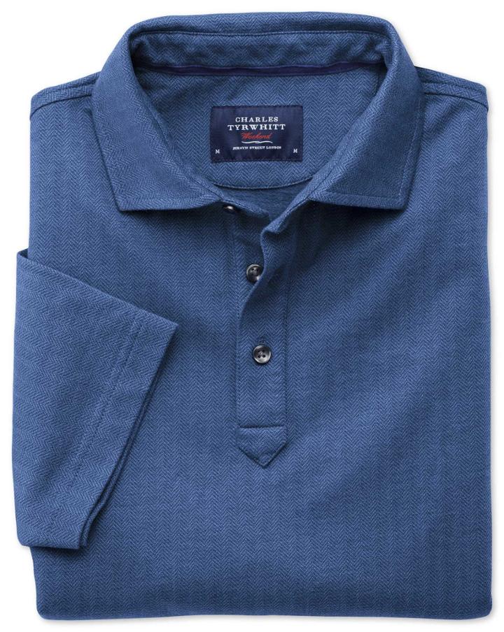 Charles Tyrwhitt Blue Herringbone Cotton Polo Size Medium By Charles Tyrwhitt
