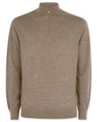  Mocha Merino Zip Neck 100percent Merino Wool Sweater Size Large By Charles Tyrwhitt