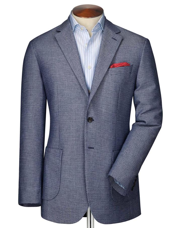 Charles Tyrwhitt Charles Tyrwhitt Classic Fit Navy And White Semi-plain Cotton Jacket Size 36