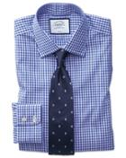  Slim Fit Non-iron Twill Royal Blue Check Cotton Dress Shirt Single Cuff Size 15/33 By Charles Tyrwhitt