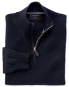  Navy Cotton Cashmere Zip Neck Cotton/cashmere Sweater Size Large By Charles Tyrwhitt