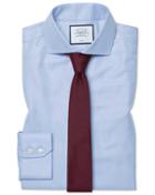 Extra Slim Fit Non-iron Sky Blue Herringbone Cotton Dress Shirt Single Cuff Size 14.5/33 By Charles Tyrwhitt