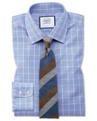 Slim Fit Non-iron Prince Of Wales Mid Blue Cotton Dress Shirt Single Cuff Size 16/35 By Charles Tyrwhitt