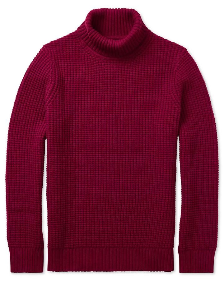  Red Chunky Merino Roll Neck Wool Sweater Size Large By Charles Tyrwhitt