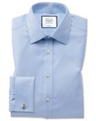  Classic Fit Non-iron Herringbone Sky Blue Cotton Dress Shirt Single Cuff Size 15/34 By Charles Tyrwhitt