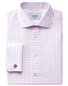 Charles Tyrwhitt Extra Slim Fit Semi-spread Collar Textured Gingham Lilac Cotton Dress Casual Shirt Single Cuff Size 15.5/37 By Charles Tyrwhitt