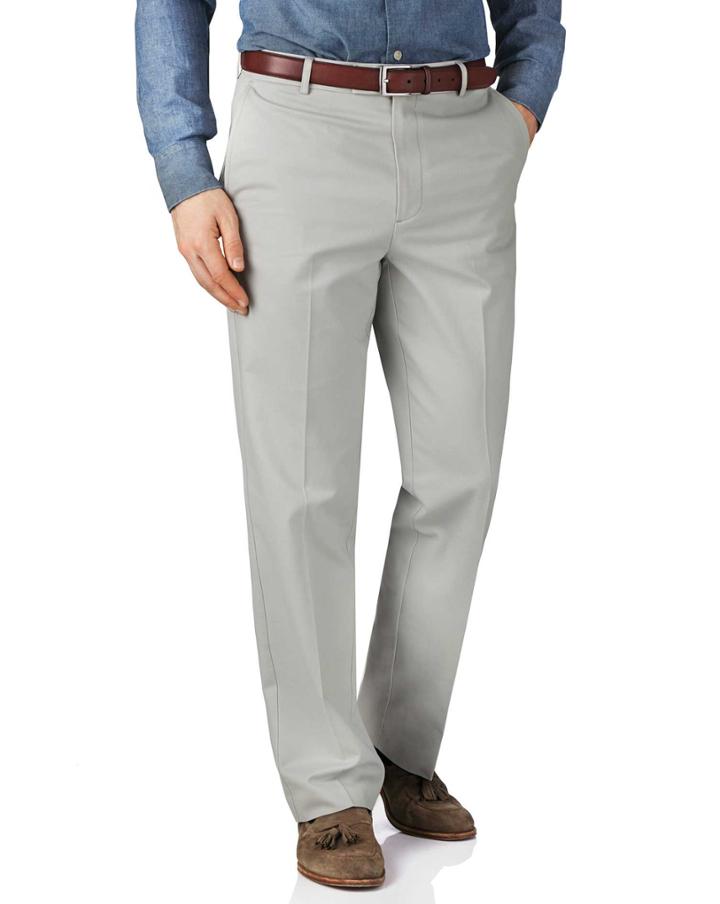 Charles Tyrwhitt Silver Grey Classic Fit Flat Front Non-iron Cotton Chino Pants Size W30 L38 By Charles Tyrwhitt