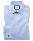  Slim Fit Light Sky Blue Small Gingham Cotton Dress Shirt Single Cuff Size 14.5/33 By Charles Tyrwhitt
