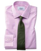  Classic Fit Non-iron Grid Check Pink Cotton Dress Shirt Single Cuff Size 15.5/33 By Charles Tyrwhitt