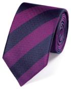 Charles Tyrwhitt Navy And Pink Silk Block Stripe Classic Tie By Charles Tyrwhitt