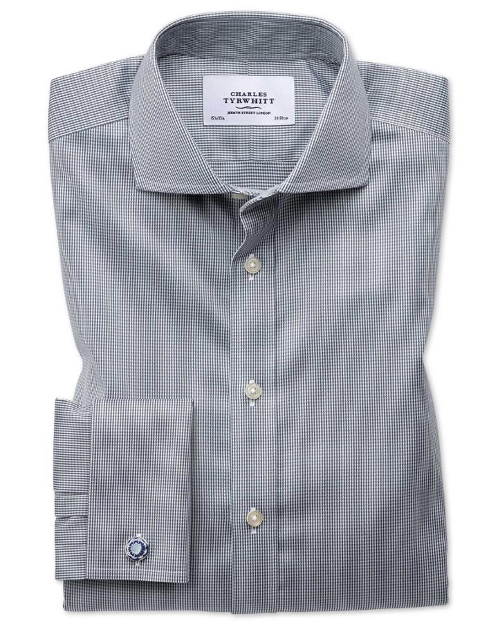 Charles Tyrwhitt Slim Fit Spread Collar Non-iron Puppytooth Dark Grey Cotton Dress Shirt French Cuff Size 14.5/33 By Charles Tyrwhitt
