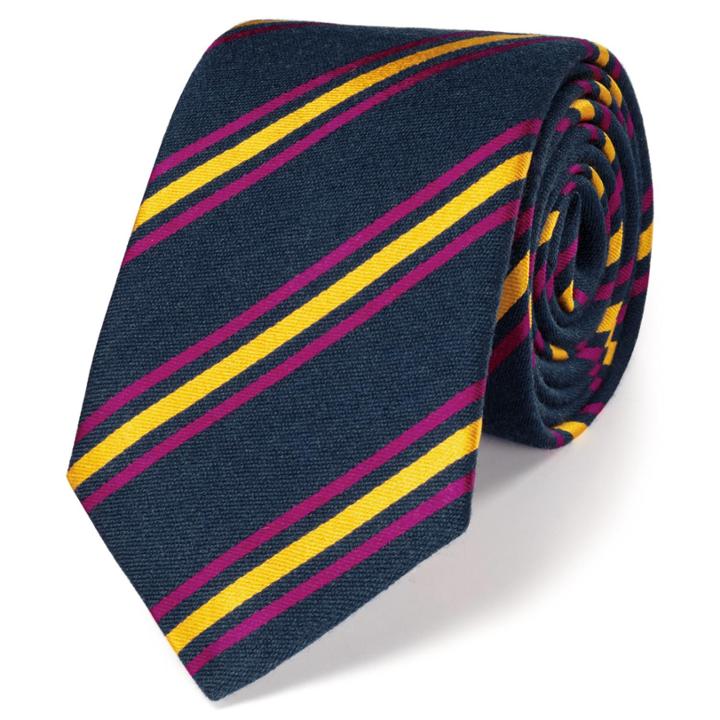 Charles Tyrwhitt Charles Tyrwhitt Luxury Navy And Gold Pop Colored Wool Stripe Tie