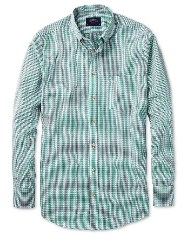 Charles Tyrwhitt Charles Tyrwhitt Classic Fit Non-iron Poplin Green And Navy Check Cotton Dress Shirt Size Large