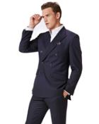  Navy Slim Fit Double Breasted Twill Business Suit Wool Jacket Size 36 By Charles Tyrwhitt