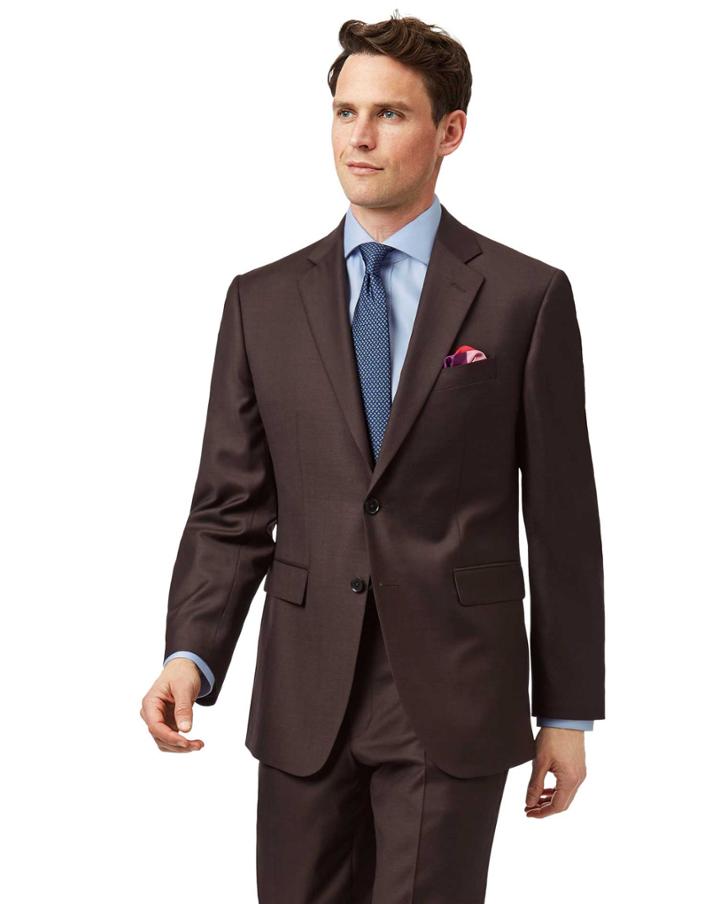  Brown Classic Fit Twill Business Suit Wool Jacket Size 40 By Charles Tyrwhitt