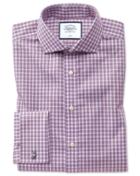  Slim Fit Non-iron Twill Gingham Berry Cotton Dress Shirt French Cuff Size 14.5/33 By Charles Tyrwhitt
