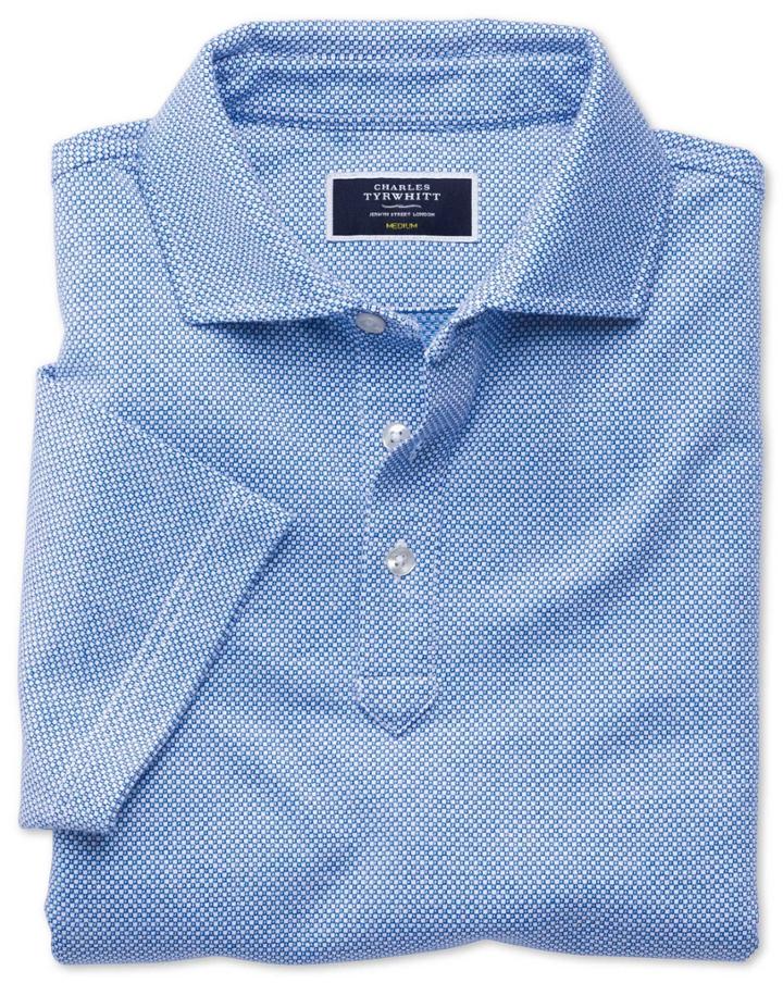 Charles Tyrwhitt Light Blue And White Birdseye Cotton Polo Size Large By Charles Tyrwhitt