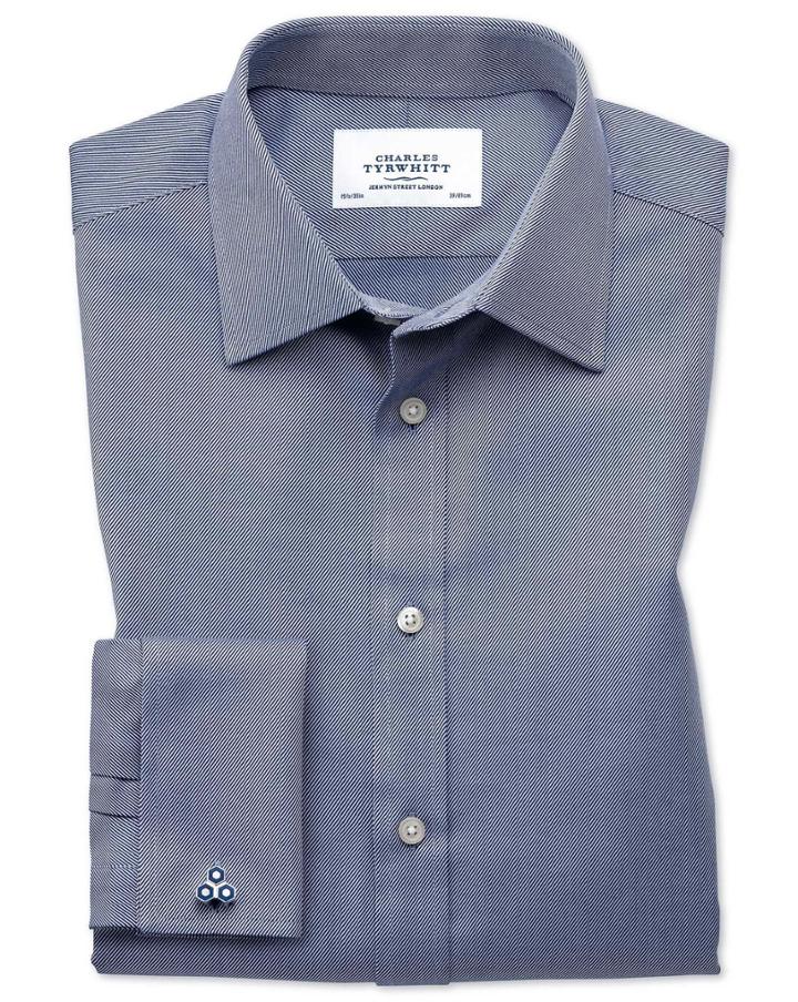 Charles Tyrwhitt Slim Fit Egyptian Cotton Cavalry Twill Navy Blue Dress Casual Shirt French Cuff Size 14.5/33 By Charles Tyrwhitt