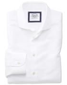  Slim Fit Spread Collar Business Casual Linen Cotton White Cotton Linen Mix Dress Shirt Single Cuff Size 15.5/35 By Charles Tyrwhitt