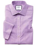  Slim Fit Non-iron Natural Cool Short Sleeve Pink Check Cotton Dress Shirt Size 14.5/short By Charles Tyrwhitt