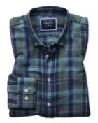  Classic Fit Navy And Green Check Cotton Linen Twill Casual Shirt Single Cuff Size Large By Charles Tyrwhitt