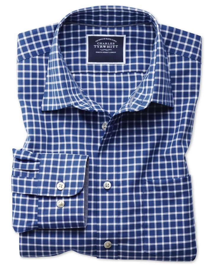 Charles Tyrwhitt Slim Fit Non-iron Oxford Royal Blue And White Grid Check Cotton Casual Shirt Single Cuff Size Medium By Charles Tyrwhitt
