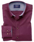 Charles Tyrwhitt Slim Fit Button-down Soft Cotton Plain Berry Casual Shirt Single Cuff Size Large By Charles Tyrwhitt