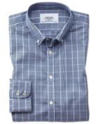 Charles Tyrwhitt Extra Slim Fit Button-down Non-iron Prince Of Wales Navy Blue And White Cotton Dress Casual Shirt Single Cuff Size 14.5/33 By Charles Tyrwhitt