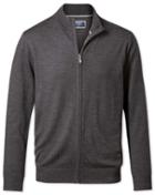  Charcoal Merino Wool Zip Through Cardigan Size Small By Charles Tyrwhitt