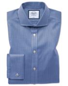  Slim Fit Non-iron Spread Collar Royal Blue Puppytooth Cotton Dress Shirt French Cuff Size 14.5/33 By Charles Tyrwhitt