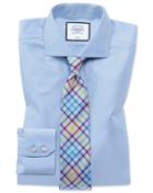  Slim Fit Non-iron Sky Blue Herringbone Cotton Dress Shirt Single Cuff Size 14.5/32 By Charles Tyrwhitt