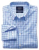Charles Tyrwhitt Charles Tyrwhitt Extra Slim Fit Non-iron Poplin Sky Blue Check Cotton Dress Shirt Size Large