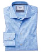 Charles Tyrwhitt Extra Slim Fit Semi-cutaway Business Casual Non-iron Modern Textures Sky Blue Cotton Dress Casual Shirt Single Cuff Size 14.5/32 By Charles Tyrwhitt