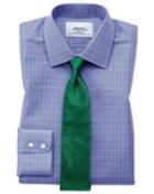  Slim Fit Non-iron Mid-blue Prince Of Wales Check Cotton Dress Shirt Single Cuff Size 15/33 By Charles Tyrwhitt