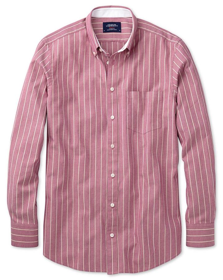 Charles Tyrwhitt Charles Tyrwhitt Slim Fit Magenta Stripe Washed Oxford Cotton Dress Shirt Size Medium