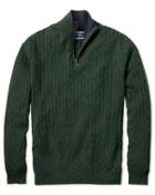  Green Zip Neck Lambswool Cable Knit Sweater Size Medium By Charles Tyrwhitt
