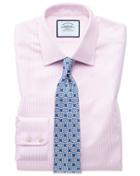  Classic Fit Egyptian Cotton Royal Oxford Pink And White Stripe Dress Shirt Single Cuff Size 15.5/33 By Charles Tyrwhitt