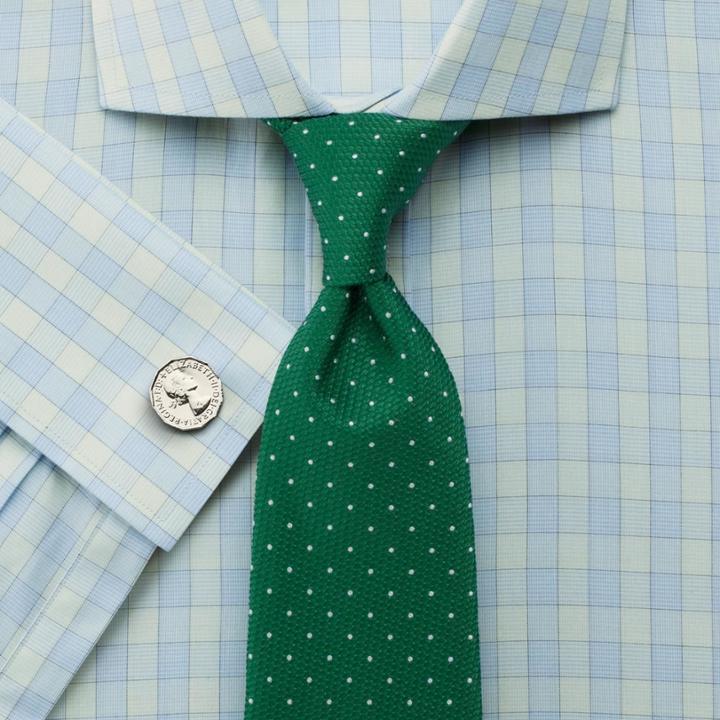 Charles Tyrwhitt Slim Fit City Gingham Spread Green Cotton Dress Casual Shirt French Cuff Size 18/37 By Charles Tyrwhitt