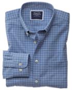  Classic Fit Non-iron Sky Blue Grid Check Twill Cotton Casual Shirt Single Cuff Size Xl By Charles Tyrwhitt