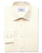 Charles Tyrwhitt Extra Slim Fit Non-iron Twill Grid Check Light Yellow Cotton Dress Shirt Single Cuff Size 16/35 By Charles Tyrwhitt